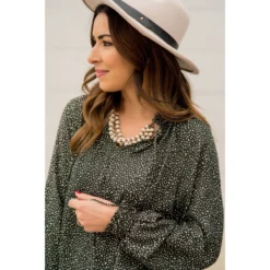 Mini Dot Drawstring Blouse -Women's Clothing Store BB 1473 22c6e992 0a99 4856 93e8 87a1490b783b