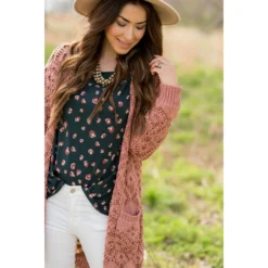 Diamond Knit Tunic Cardigan -Women's Clothing Store BB 1495