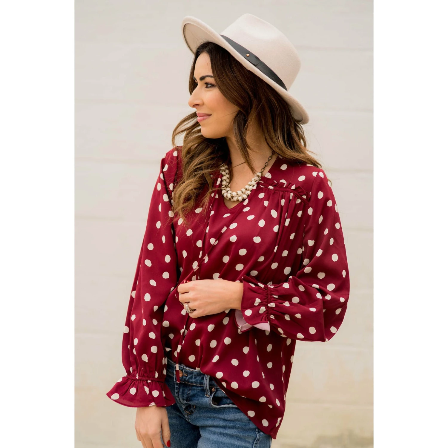 Polka Dot Drawstring Blouse 8 Polka Dot Drawstring Blouse - Image 8