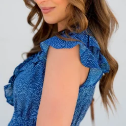 Micro Dots Ruffle Accented Dress -Women's Clothing Store BB 1515