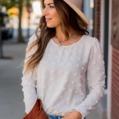 Textured Dot Long Sleeve Blouse -Women's Clothing Store BB 1542 Copy Copy 226076