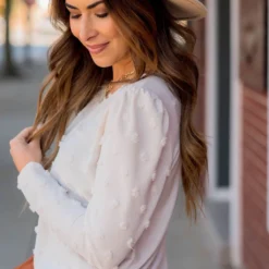 Textured Dot Long Sleeve Blouse -Women's Clothing Store BB 1546 Copy 791091