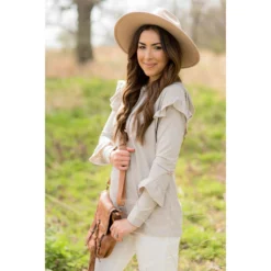 Ruffle Sleeve Striped Hoodie -Women's Clothing Store BB 1582