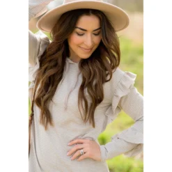 Ruffle Sleeve Striped Hoodie -Women's Clothing Store BB 1587