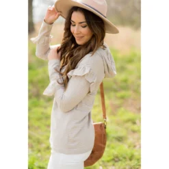 Ruffle Sleeve Striped Hoodie -Women's Clothing Store BB 1591 1