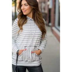 Double Mixed Striped Hoodie -Women's Clothing Store BB 1591