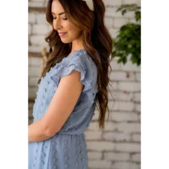 Textured Dot Cinched Waist Flutter Dress -Women's Clothing Store BB 1592 722ef36b ddfa 4658 a572 366241991057