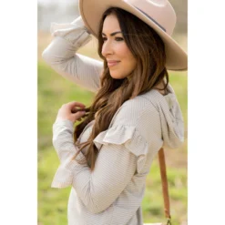 Ruffle Sleeve Striped Hoodie -Women's Clothing Store BB 1593 1