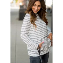 Double Mixed Striped Hoodie -Women's Clothing Store BB 1593
