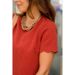 Short Sleeve Textured Scalloped Swing Dress -Women's Clothing Store BB 1595