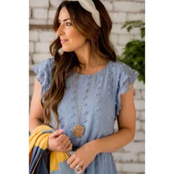 Textured Dot Cinched Waist Flutter Dress -Women's Clothing Store BB 1596 5b5bd63b 5c12 4a85 8364 5c6a4309f84f