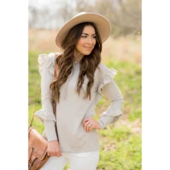 Ruffle Sleeve Striped Hoodie -Women's Clothing Store BB 1600