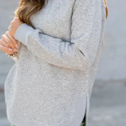 Waffled Side Slit Sweatshirt -Women's Clothing Store BB 1603 be81d690 66d3 472c 86f3 fcf082fca2d8 814355