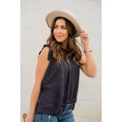 Printed Ruffle Sleeve Cinch Neck Tank 29 Printed Ruffle Sleeve Cinch Neck Tank -Women's Clothing Store BB 1629 937282