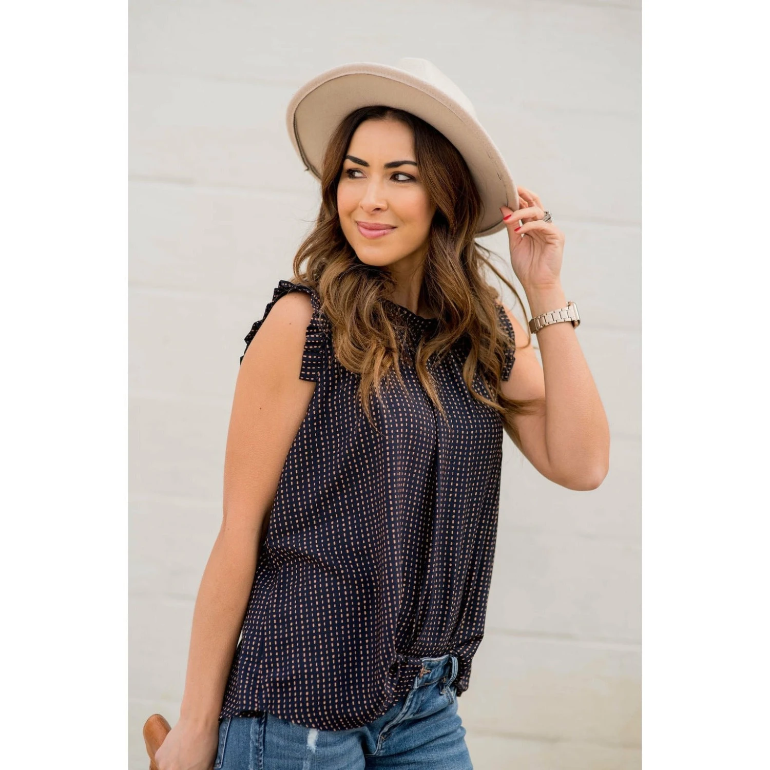 Printed Ruffle Sleeve Cinch Neck Tank 10 Printed Ruffle Sleeve Cinch Neck Tank - Image 10