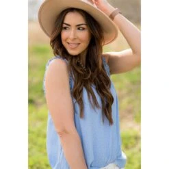 Mini Dots Ruffle Trim V Tank -Women's Clothing Store BB 1630