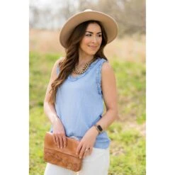 Mini Dots Ruffle Trim V Tank -Women's Clothing Store BB 1632