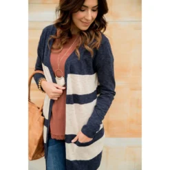 Lightweight Assorted Stripe Tunic Cardigan -Women's Clothing Store BB 1698