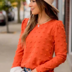 Textured Dot Long Sleeve Blouse -Women's Clothing Store BB 1699 530428