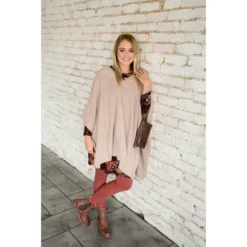 Knit V-Neck Pull Over Poncho -Women's Clothing Store BB 1716