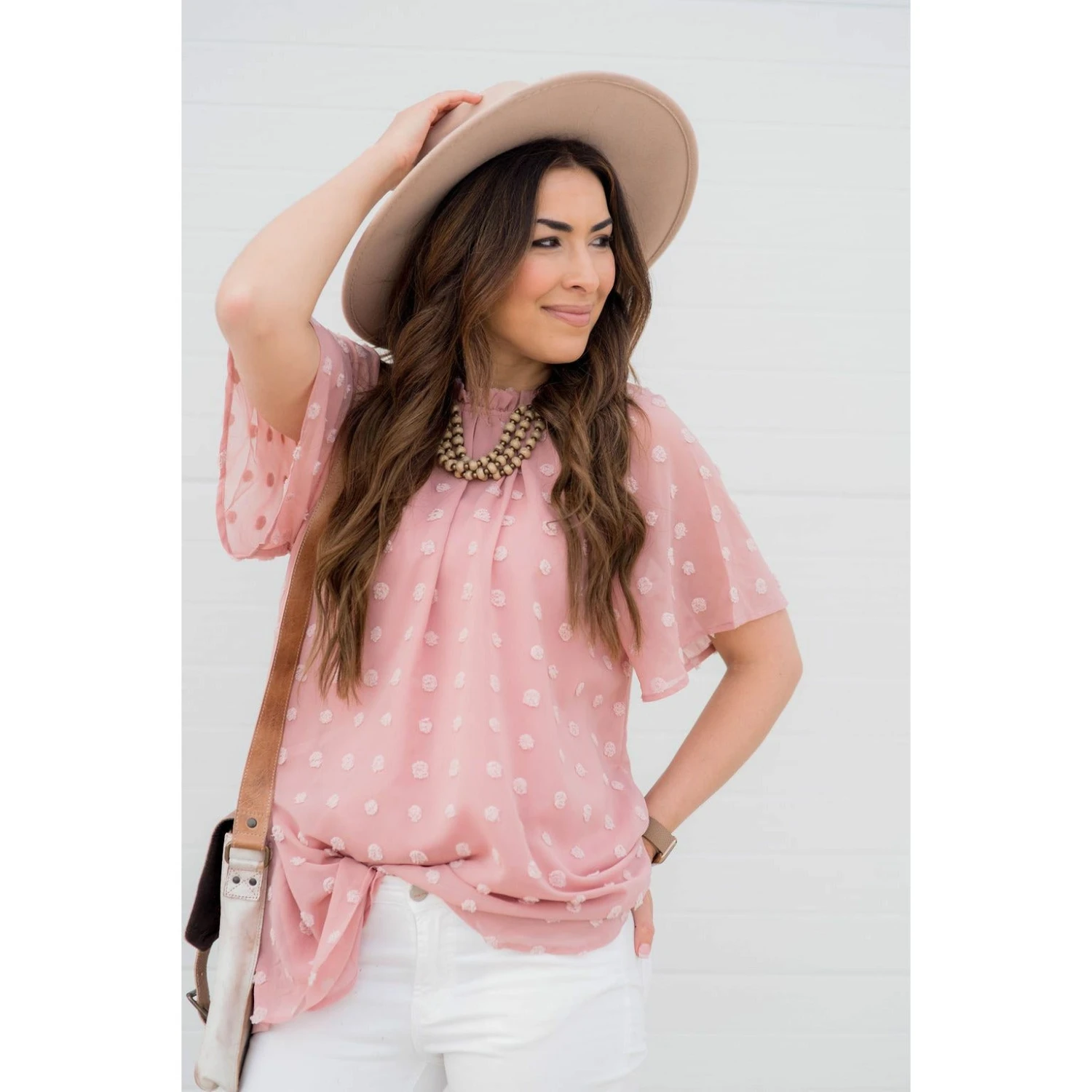 Textured Dot Cinch Neck Tunic Blouse 3 Textured Dot Cinch Neck Tunic Blouse - Image 3