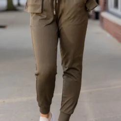 Lightly Ribbed Drawstring Joggers