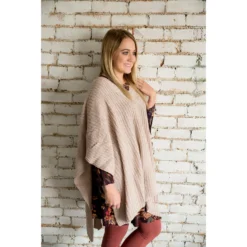 Knit V-Neck Pull Over Poncho -Women's Clothing Store BB 1720