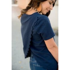 Scalloped Back Short Sleeve Shirt -Women's Clothing Store BB 1742 0c2eb3af 9774 4cc2 a708 e32a421013b4