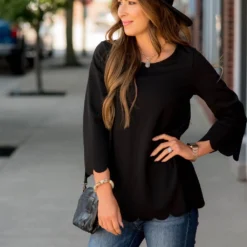 Scalloped Edge 3/4 Sleeve Blouse -Women's Clothing Store BB 1760 554171