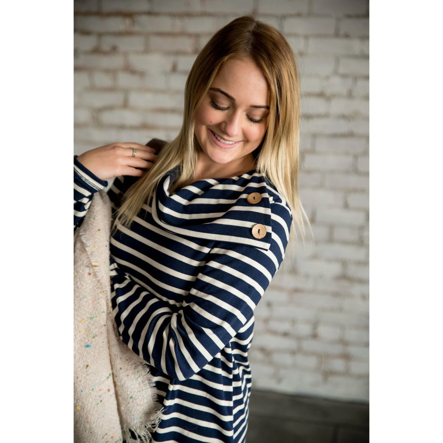 Striped Button Neck Sweatshirt 16 Striped Button Neck Sweatshirt - Image 16