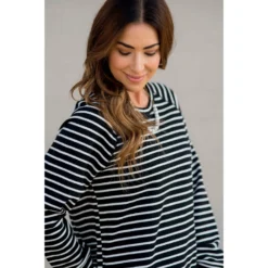 Sassy Side Split Striped Sweatshirt -Women's Clothing Store BB 1801 ecc2a341 074b 4834 8a15 639ba02507d8