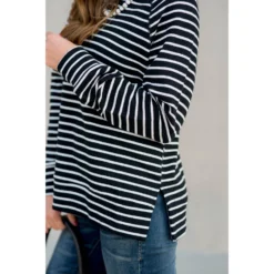 Sassy Side Split Striped Sweatshirt -Women's Clothing Store BB 1805 01555c70 c9e9 486c 9b8f 2641fb9e1d8e