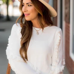 Double Ruffle Trimmed Sweatshirt -Women's Clothing Store BB 1806 52b47321 792f 4a3d 90f3 a31ef8cab427 456816