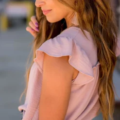 Mid Ruffle Accent Flutter Sleeve Tee -Women's Clothing Store BB 1809 ed94cf9c 4c0d 4fa2 b70a 11fdb7a849fb 719289