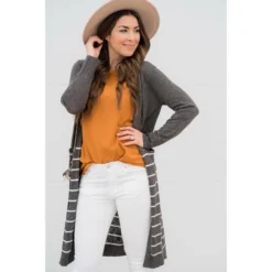 Bottom Striped Tunic Cardigan -Women's Clothing Store BB 1838 1