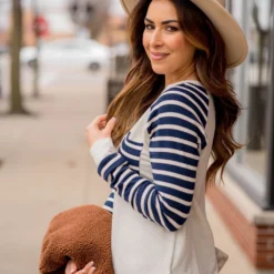 Striped Sleeve Pocket Sweatshirt -Women's Clothing Store BB 1884 17e556c0 ebbf 4102 9bcf 8d947e65f9cd 728764