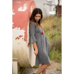 Striped Belle Sleeve Dress -Women's Clothing Store BB 1890