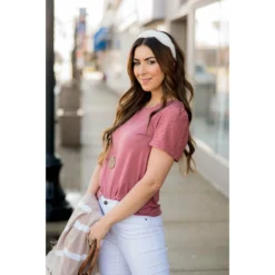 Detailed Eyelet Sleeve Tee -Women's Clothing Store BB 1905 2721912e 909d 4119 afb1 3ddee226d522