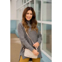 Ribbed Trim Turtleneck Tunic -Women's Clothing Store BB 1907 83bd8742 a561 424d 948c a0f91d243760