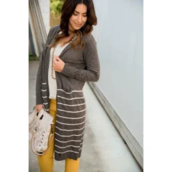 Bottom Striped Tunic Cardigan -Women's Clothing Store BB 1917