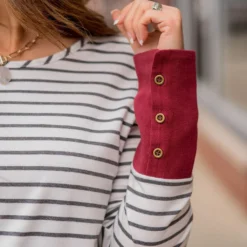 Striped Button Accent Long Sleeve -Women's Clothing Store BB 1918 93a993fb c094 4ab2 b488 ed6edab4eaf9 113325