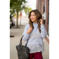 Ruffle Bottom Blouse Accent Hoodie -Women's Clothing Store BB 1921 ed11b0e9 9d94 4032 85a7 a8eb3385a377