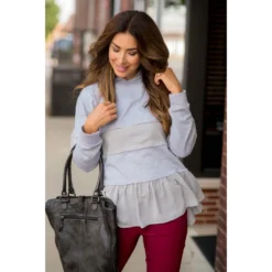 Ruffle Bottom Blouse Accent Hoodie -Women's Clothing Store BB 1923 cdadfc20 39e4 4ca2 a94a 305a17dde544