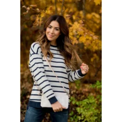 Sassy Side Zipper Striped Sweatshirt -Women's Clothing Store BB 1943