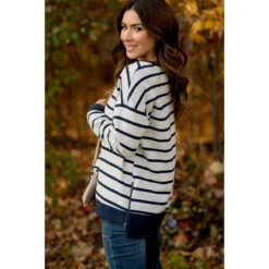 Sassy Side Zipper Striped Sweatshirt -Women's Clothing Store BB 1955 23570b29 1640 48ac 869e 01ecb177812c