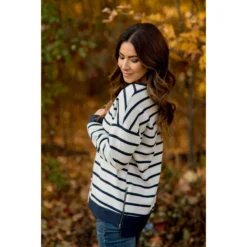 Sassy Side Zipper Striped Sweatshirt -Women's Clothing Store BB 1958 97a00173 7cdb 43d1 b969 30380b774677