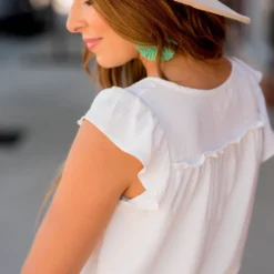 Mid Ruffle Accent Flutter Sleeve Tee -Women's Clothing Store BB 1972 c2e0f8ab e596 4620 82f8 4eb74e87821b 802197