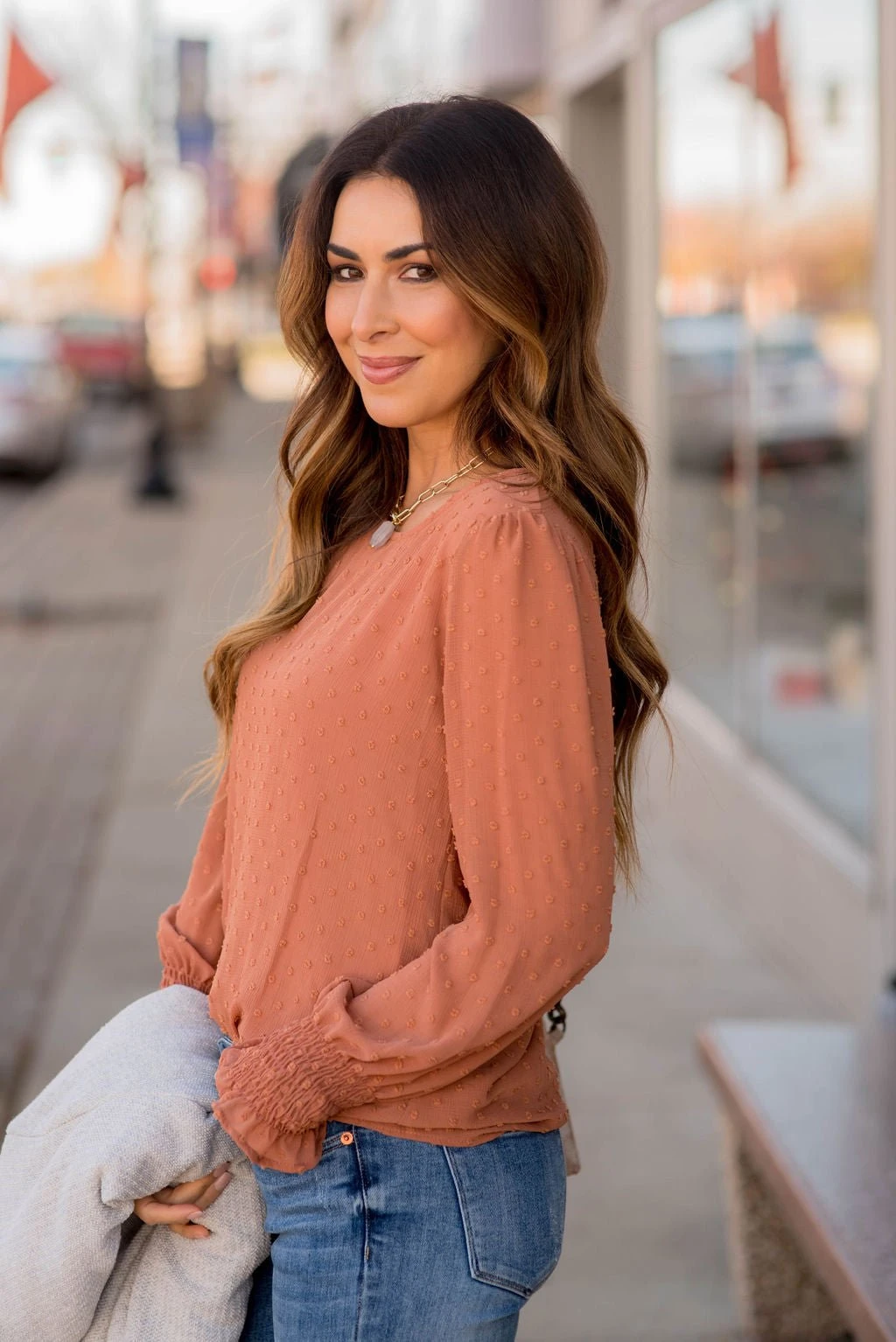 Micro Dot Cinched Sleeve Blouse 5 Micro Dot Cinched Sleeve Blouse - Image 5