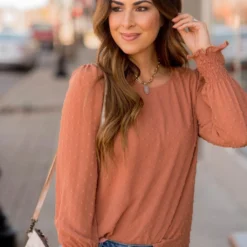 Micro Dot Cinched Sleeve Blouse