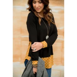 Black Polka Dot Accent Long Sleeve Tee -Women's Clothing Store BB 1998 afd3c87c 378a 4aa9 b320 48a36cdc50c5